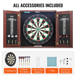 Dartboard and Cabinet Set Official Size Complete dart board Accessory Steel Tip Dart