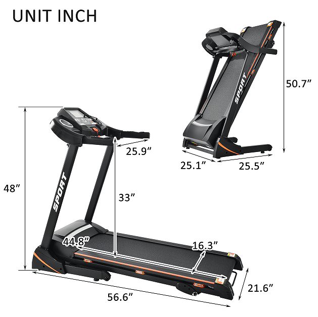 330LBS Folding peloton Treadmill Aerobic Training 14.8KM/h Running Fitness LCD Display 5in 3.5HP motor, Medium Treadmill Home / Office adult men and women