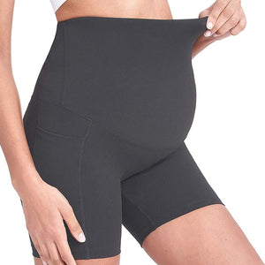 Women Maternity bike Shorts Seamless Pregnancy Short Underwear Shapewear Fitness Yoga maternity alethic Shorts High Waist Over the Belly Pants with Two Side Pockets
