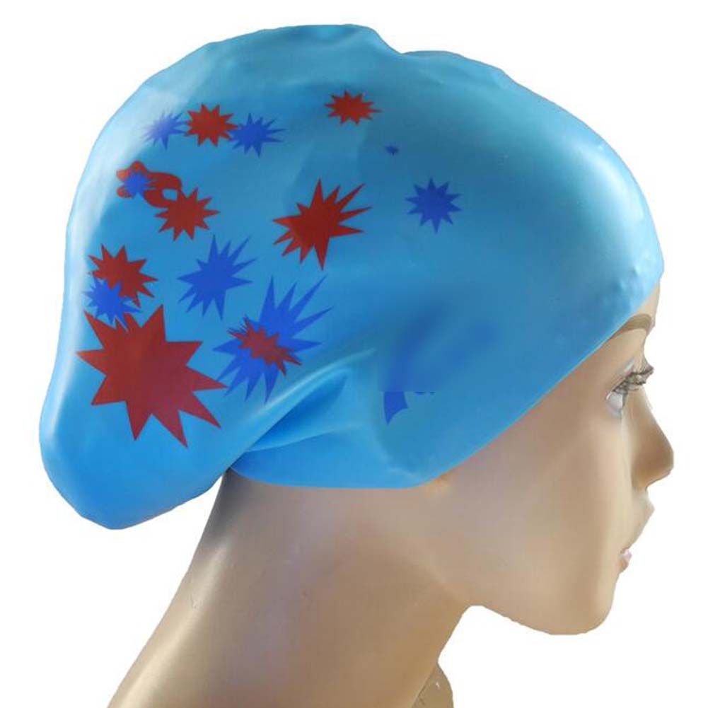 blue Long Hair Swim Caps Waterproof Swimming Cap,