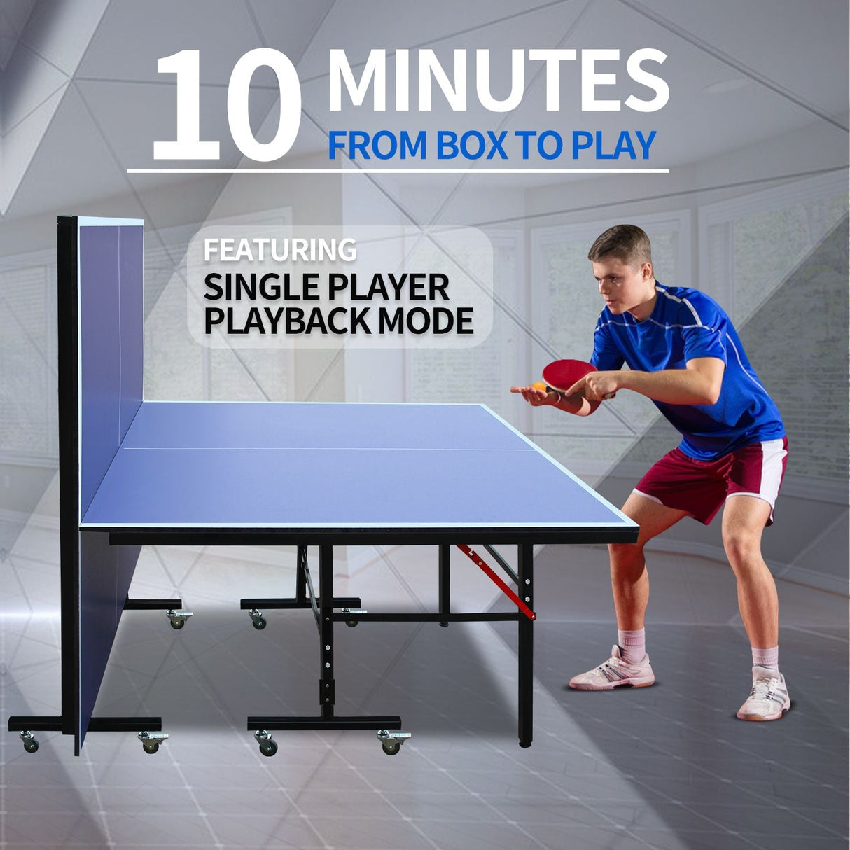 8ft  Tennis Table Foldable & Portable Ping Pong Table Set for Indoor Games with Net, 2 Table Tennis Paddles and 3 Balls