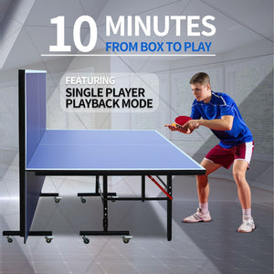 8ft  Tennis Table Foldable & Portable Ping Pong Table Set for Indoor Games with Net, 2 Table Tennis Paddles and 3 Balls