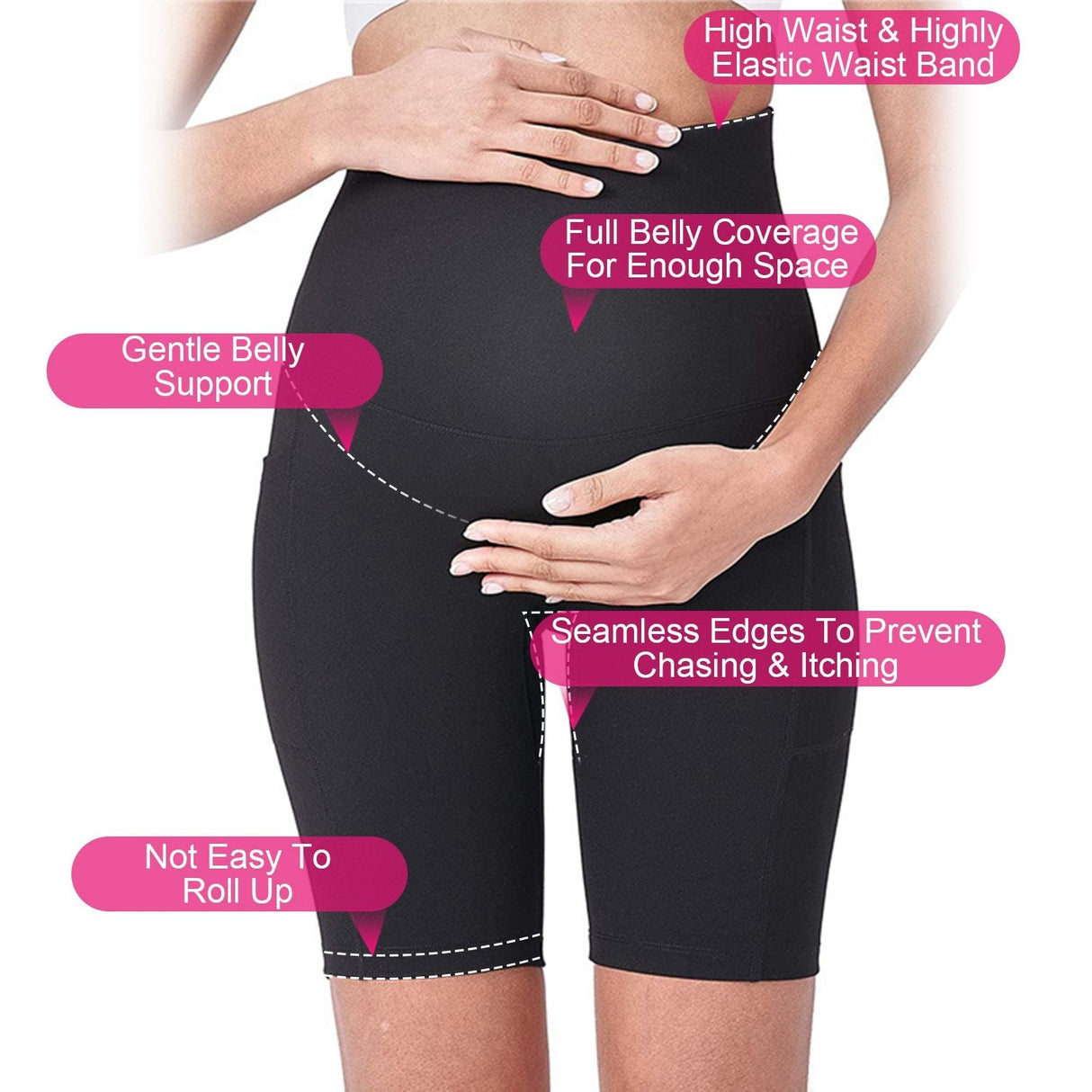 Women Maternity bike Shorts Seamless Pregnancy Short Underwear Shapewear Fitness Yoga maternity alethic Shorts High Waist Over the Belly Pants with Two Side Pockets