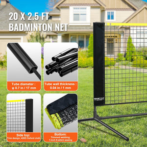 Badminton Net, Height Adjustable Volleyball Net, 20ft Wide Foldable Pickleball Net, Portable Tennis Net Set with Poles, Stand, Bag,