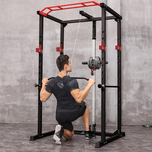 1000Lbs Capacity Multi-functional Power Cage, Home Adjustable Pullup Squat Rack Comprehensive Fitness Barbell Rack
