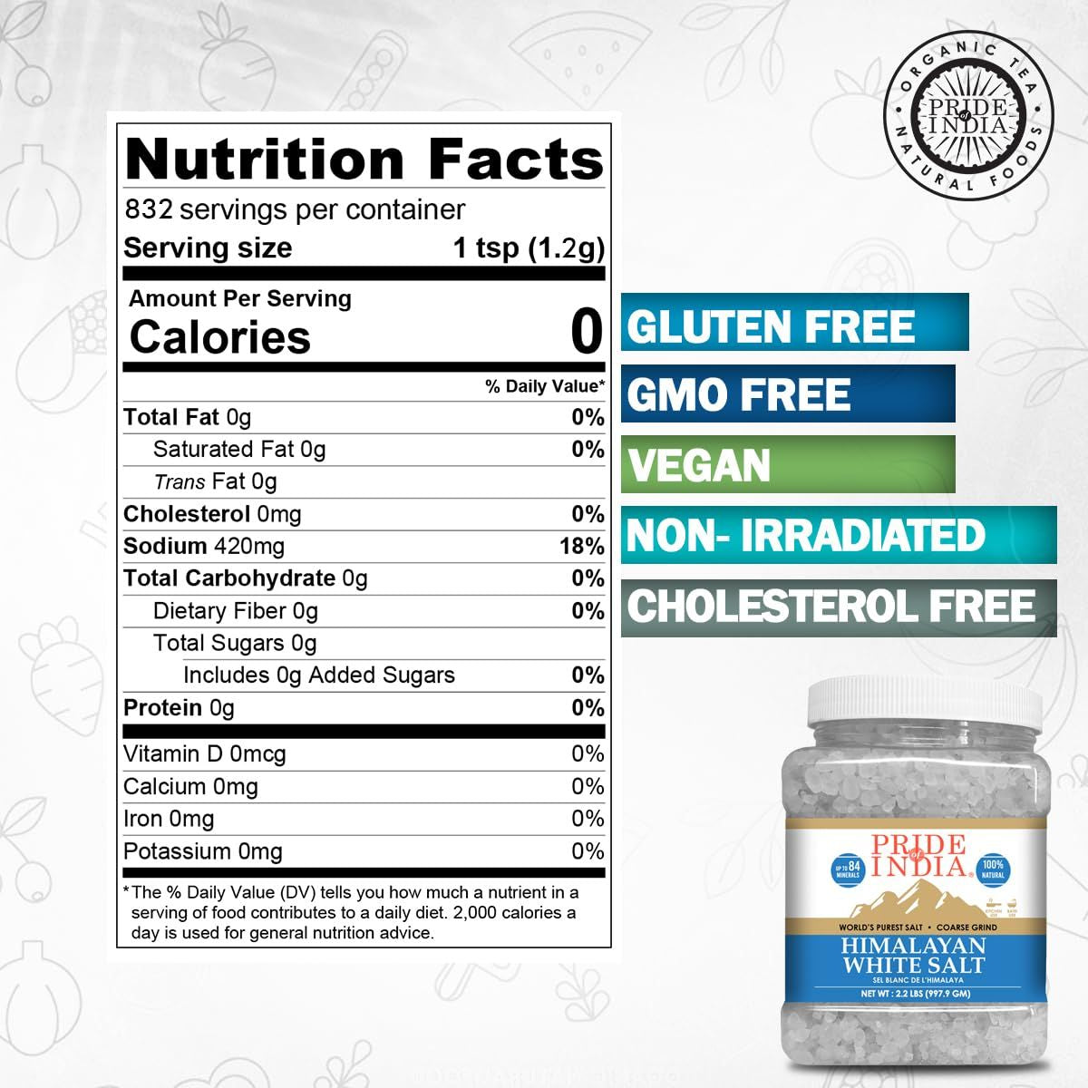 Himalayan White Salt by Pride of India - 2.2Lbs - Rarest & Enriched W/84+ Natural Minerals- Low Sodium- Mineral Rich Nutrition and Enhanced Taste- Healthier Table Salt Substitute