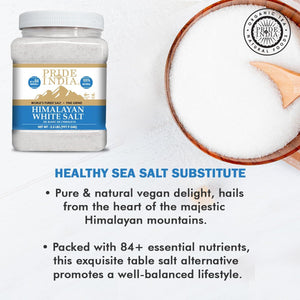 Himalayan White Salt by Pride of India - 2.2Lbs - Rarest & Enriched W/84+ Natural Minerals- Low Sodium- Mineral Rich Nutrition and Enhanced Taste- Healthier Table Salt Substitute