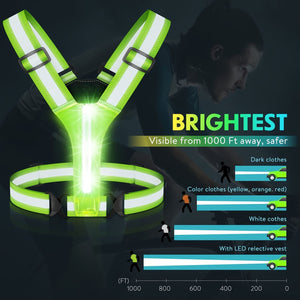 Led Light Running Vest Reflective, hi vis vest For Walking At Night, High Visibility Gear Rechargeable Adjustable for Runners Walkers Men and Women