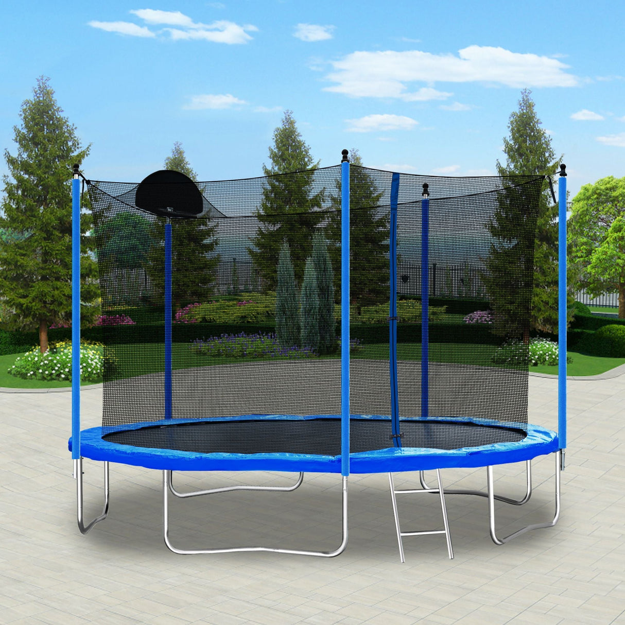 12FT Trampoline with Safety Enclosure and Ladder - Perfect for Kids and Adults, Includes Basketball Hoop
