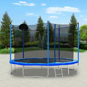 12FT Trampoline with Safety Enclosure and Ladder - Perfect for Kids and Adults, Includes Basketball Hoop