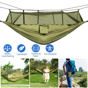 Camping Hammock with Mosquito Net, Portable Double Hammock Tent Load Two People with 2 Straps, Best for Outdoor Garden Hiking Travel