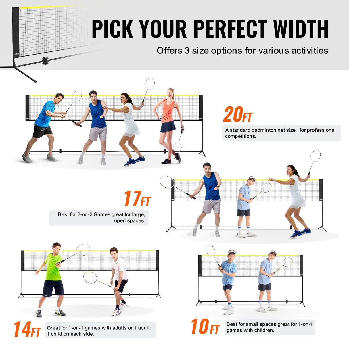 Badminton Net, Height Adjustable Volleyball Net, 20ft Wide Foldable Pickleball Net, Portable Tennis Net Set with Poles, Stand, Bag,