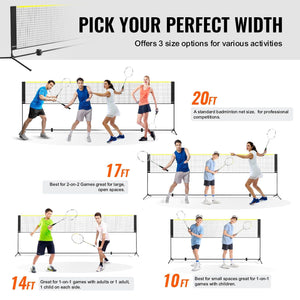 Badminton Net, Height Adjustable Volleyball Net, 20ft Wide Foldable Pickleball Net, Portable Tennis Net Set with Poles, Stand, Bag,