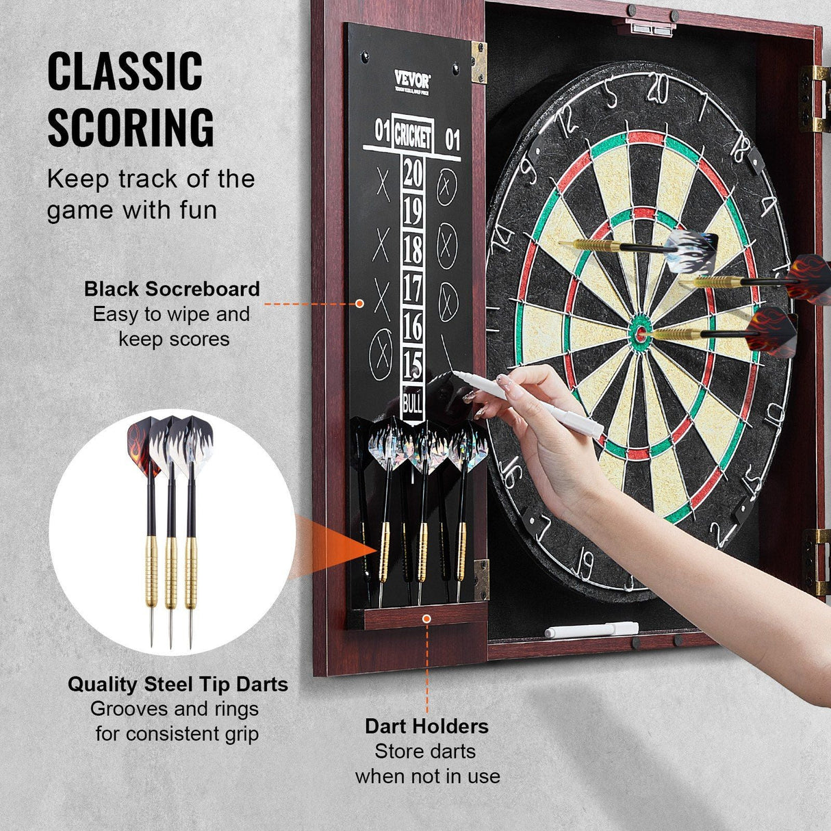 Dartboard and Cabinet Set Official Size Complete dart board Accessory Steel Tip Dart