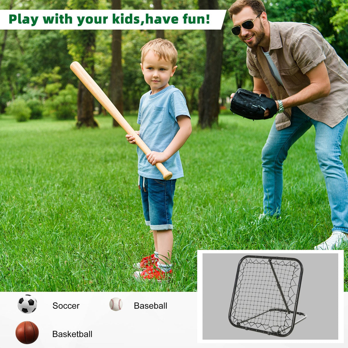 Soozier Adjustable Soccer Rebounder Portable Training Goal for Football Baseball Basketball Black