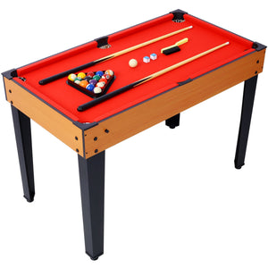 5-in-1 Multi-Game Table - Billiards, Push Hockey, Foosball, Ping Pong, and Basketball brown/red