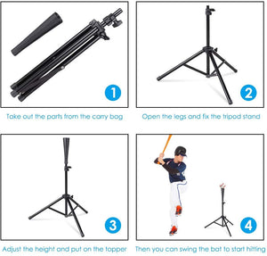 Portable Batting Tee Tripod Stand for Hitting Drill Coaching Aid, Adjustable Height 31 Inches - 46.5 Inches, Batting Tee Baseball and Softball Travel