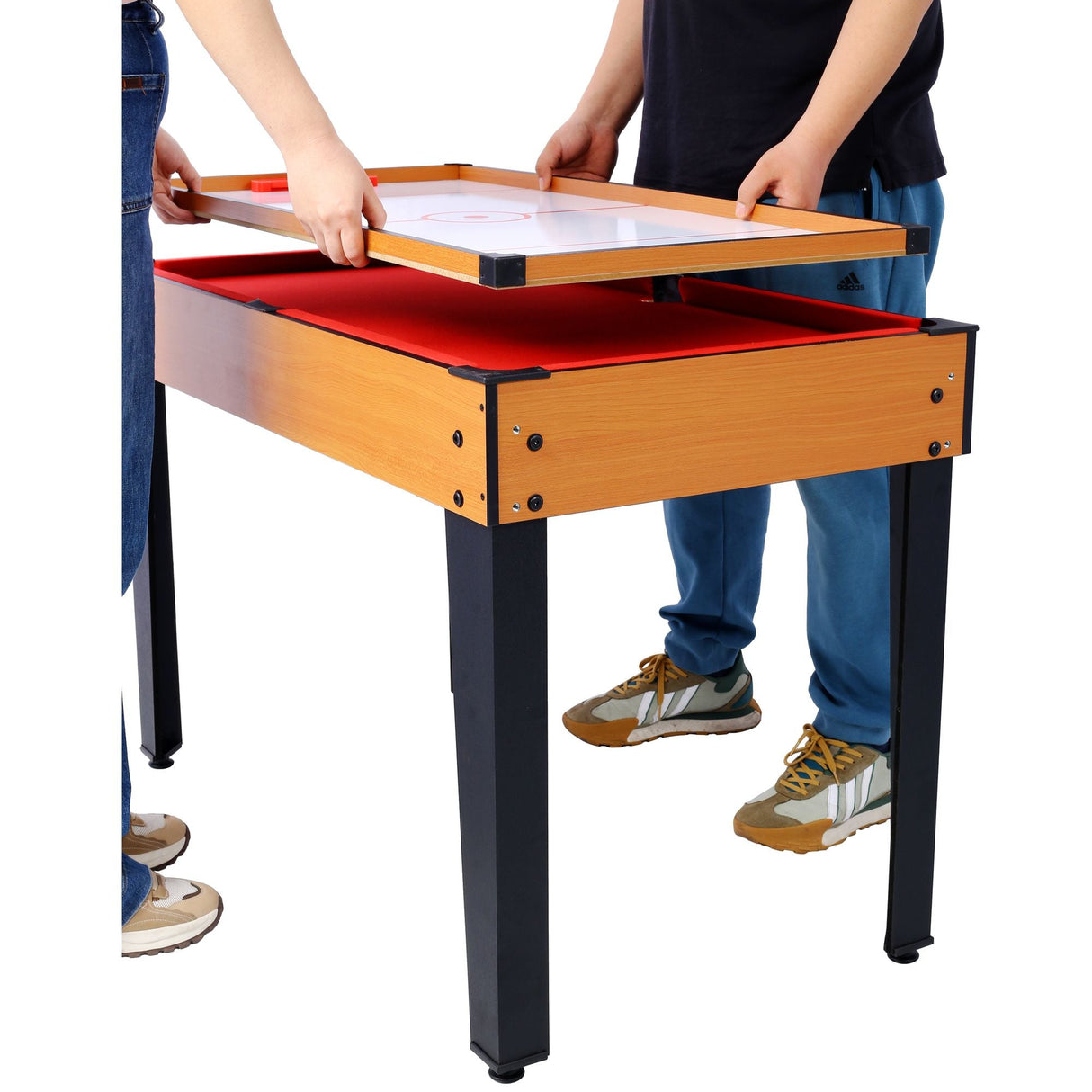 5-in-1 Multi-Game Table - Billiards, Push Hockey, Foosball, Ping Pong, and Basketball brown/red