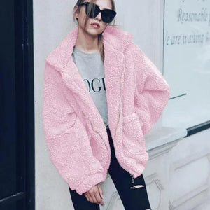 Durable Autumn Winter Faux Fur Coat For Women Casual Warm Soft Zipper Fur Jacket Plush Overcoat Pocket Plus Size Teddy Coat For Female