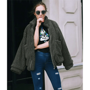 Durable Autumn Winter Faux Fur Coat For Women Casual Warm Soft Zipper Fur Jacket Plush Overcoat Pocket Plus Size Teddy Coat For Female