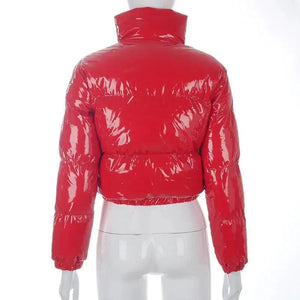 Durable Faux PU Leather Bubble Puffer Winter Warm Jacket Women Coats Long Sleeve Outerwear Zipper Casual Slim jacket