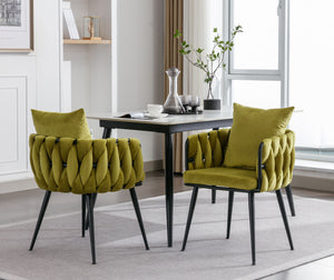 Modern Velvet Dining Chairs (Set of 2) Hand Weaving Accent Chairs Living Room Chairs Upholstered Side Chair With Metal Legs For Dining Room Kitchen Vanity Living Room by Couch.com