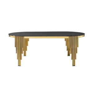 Glass Top Oval Dining Table With Gold Stainless Steel Base For 8 Seats - Gold / Black by Couch.com
