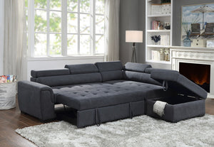 Couch.com Haris Fabric Sleeper Sofa Sectional With Adjustable Headrest And Storage Ottoman Dark Gray, Adjustable, with Storage, Modern Style, Fabric Construction, Dark Gray Finish by Couch.com