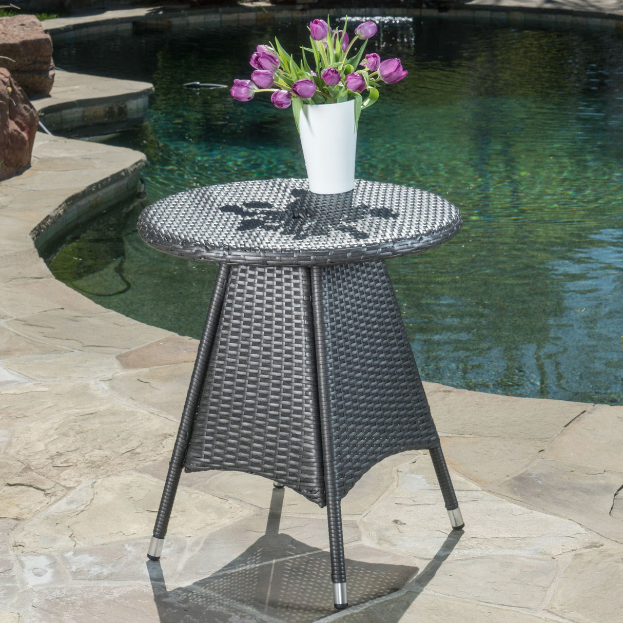 Outdoor Rattan Bistrotable With Surface Round - Gray by Couch.com