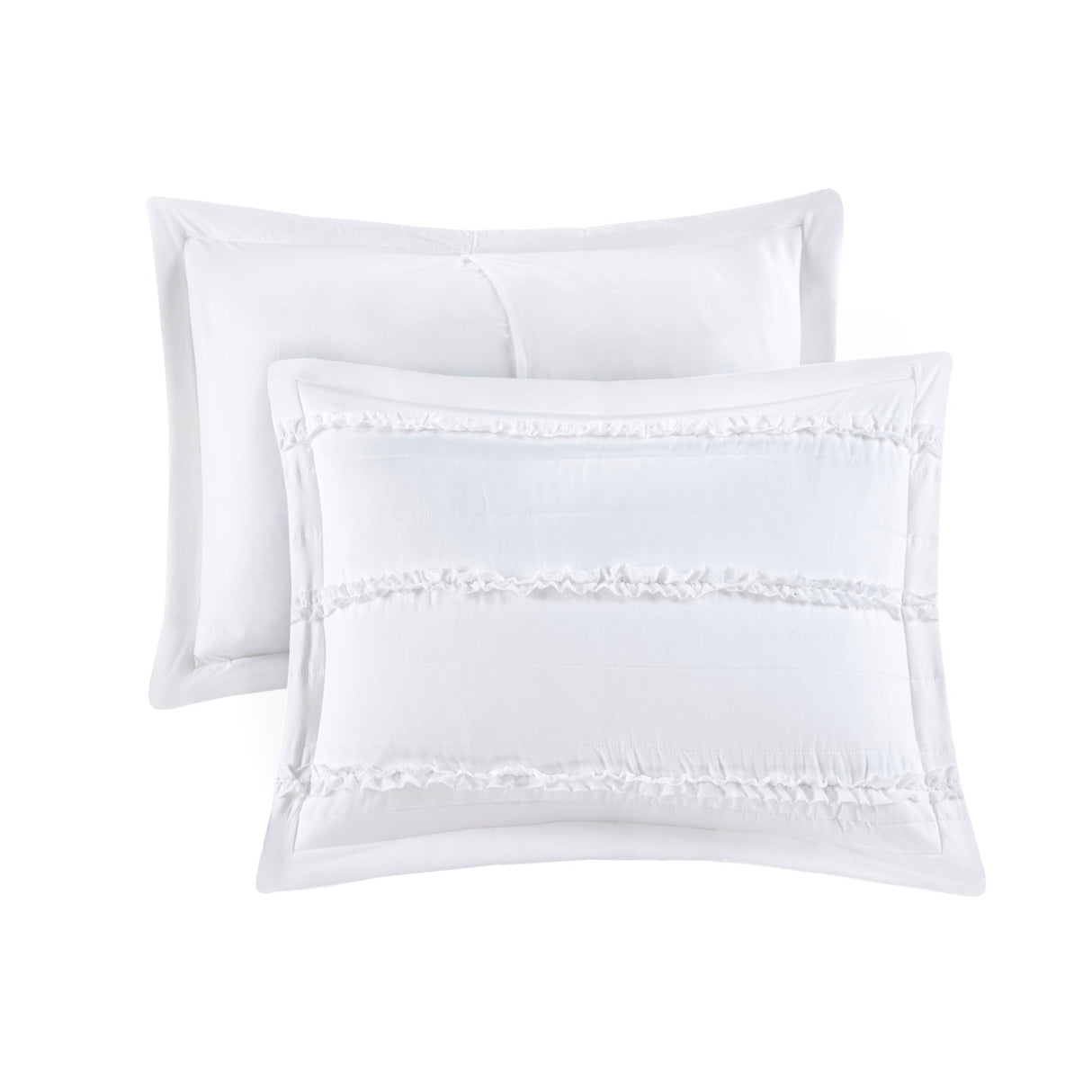 5 Piece Microfiber Ruffled Comforter Set White Queen