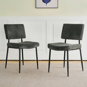 Modern Gray Simple Velvet Dining Chair Fabric Upholstered Chair Family Bedroom Stool Back Dressing, Black Round Table Set, Chair Metal Legs (Set of 3) - Black / Dark Gray by Couch.com