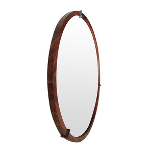 Hausen - Mid-Century Modern Round Accent Wall Mirror - Brown Walnut by Couch.com