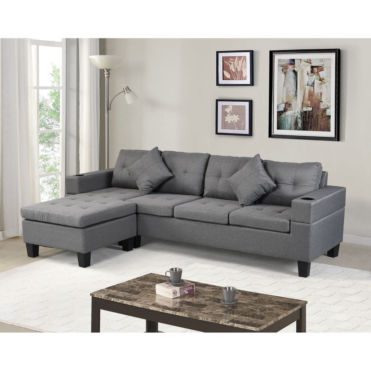 Sectional Sofa Set For Living Room With L Shape Chaise Lounge, Cup Holder And Left Or Right Hand Chaise Modern 4 Seat by Couch.com