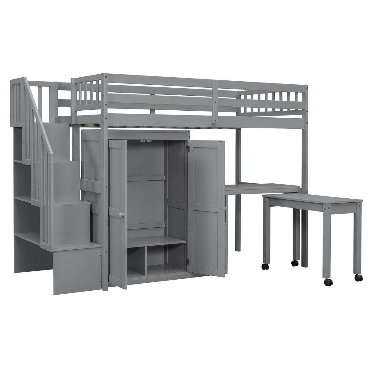 Loft Bed With Stairs, Bookshelf, Drawers, Desk & Wardrobe, Space Saving Multifunctional Furniture by Couch.com
