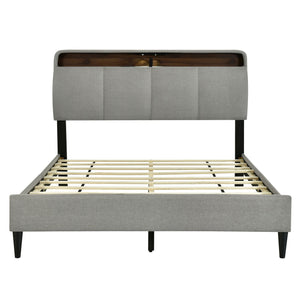 Upholstered Platform Bed With Storage Headboard, Sensor Light And A Set Of Sockets And USB Ports by Couch.com