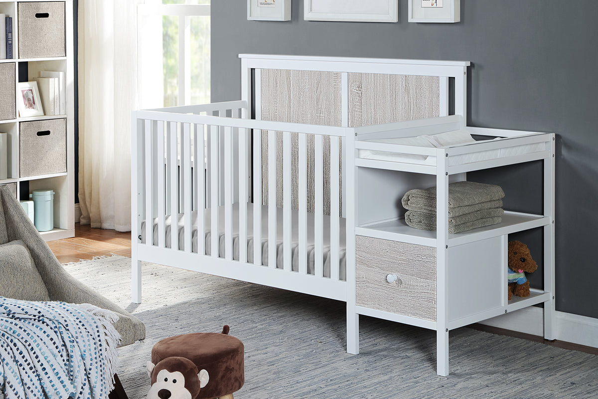 Connelly 4-in-1 Crib and Changer Combo, White / Rockport Gray