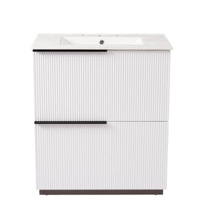 Fluted Bathroom Vanity With Ceramic Sink, Soft Close Slides