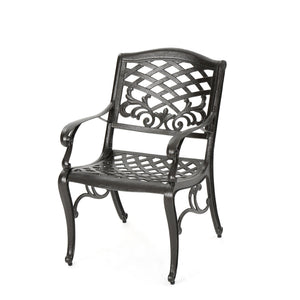 Luminea - Outdoor Aluminum Dining Chair With Scroll Design, Lattice Pattern And Cabriole Legs - Bronze by Couch.com