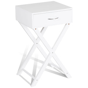 Design Sofa Side Table with X-Shape Drawer for Living Room Bedroom-White