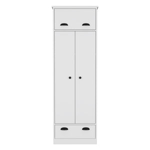 Dresser Closet With Upper Storage Covered With 1 Door, 2 Central Shelves, 1 Tube For Hanging Clothes Covered By 2 Doors, 1 Drawer At The Bottom - White by Couch.com