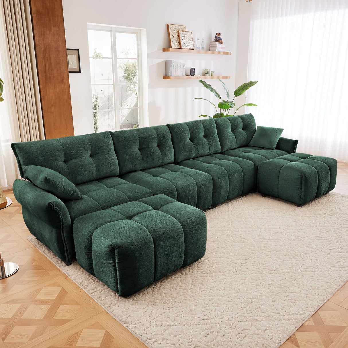 Elegant Sofa Set With Ottoman And Pillows, Textured Chenille, High Resilience Cushions by Couch.com