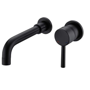 Modern Wall Mount Single Handle Bathroom Sink Faucet, Curved Spout - Matte Black Brass by Couch.com