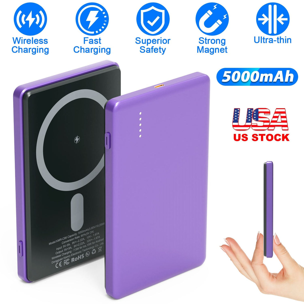 2 In 1 5000mAh 8MM Slim MagSafe Wireless Power Bank PD20W Magnetic Fast Charger Portable Phone Charger Fit for IOS Phone 15 14 13 12 Series And More by DirectDeals
