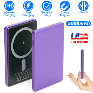 2 In 1 5000mAh 8MM Slim MagSafe Wireless Power Bank PD20W Magnetic Fast Charger Portable Phone Charger Fit for IOS Phone 15 14 13 12 Series And More by DirectDeals