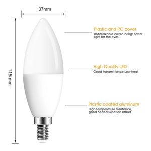 E14 LED Bulb Candle Color Indoor Neon Sign Light Bulb RGB Tape With Controller Lighting 220V E12 Dimmable Smart Lamp For Home Smart WiFi Candelabra Light Bulb, C37 Shape RGB+C+W LED Candle Light Bulb, 5W 400LM (2700k-6500k) Candelabra Bulb