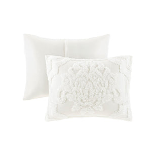 Full/Queen Tufted Cotton Chenille Damask Duvet Cover Set