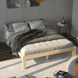 Queen Size 14 Inch Wooden Bed Mattress Frame-Brown