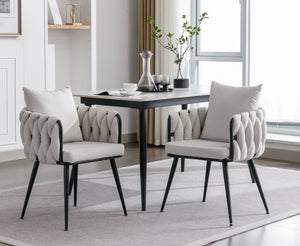 Modern Velvet Dining Chairs (Set of 2) Hand Weaving Accent Chairs Living Room Chairs Upholstered Side Chair With Metal Legs For Dining Room Kitchen Vanity Living Room by Couch.com