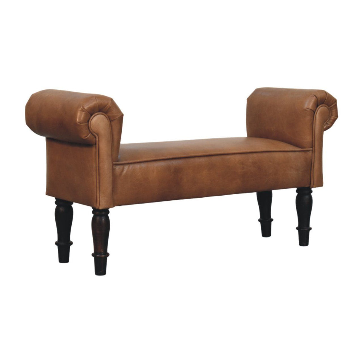 Buffalo - Leather Rolled Arms Bench - Brown by Couch.com