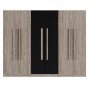 6 Doors Wardrobe Storage For Bedroom, With 2 Drawers Inside - Black / Nature by Couch.com